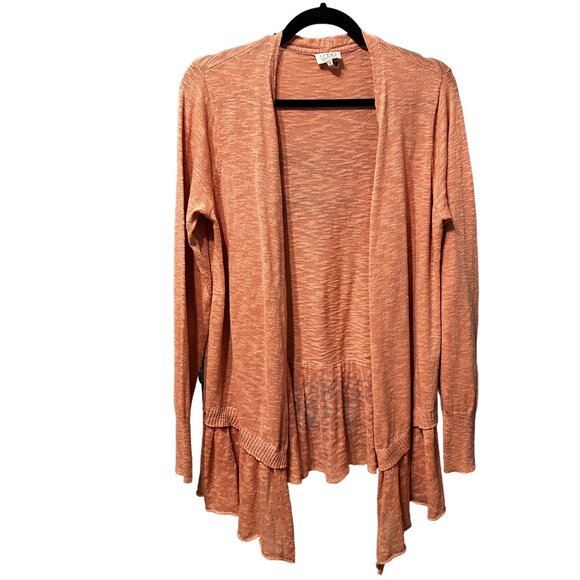 LOGO by Lori Goldstein size M cotton linen blend peach long sleeve open cardigan - Picture 1 of 6